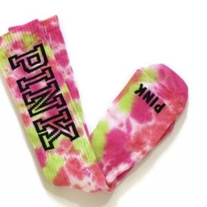 VS PINK Knee High Socks Yellow and Pink tie dye